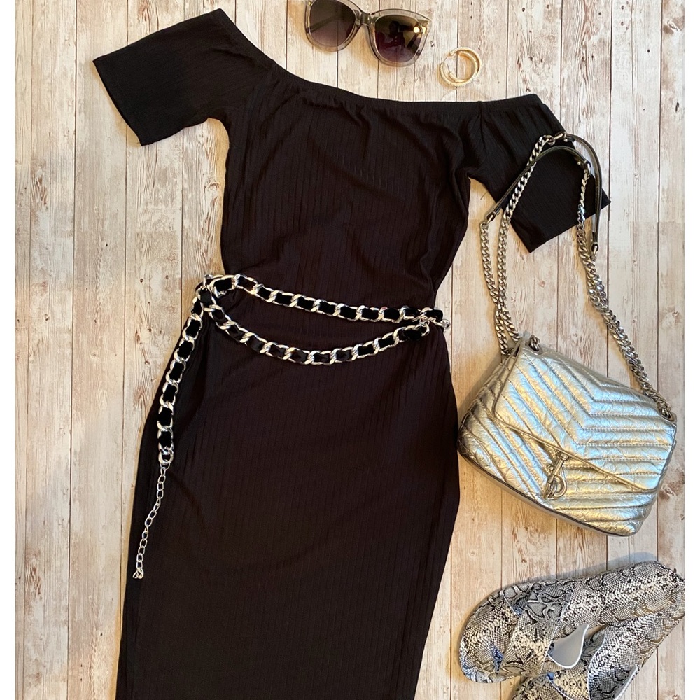 New black dress off the shoulders